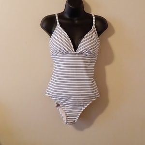 Kona Sol navy blue and white one piece swimsuit